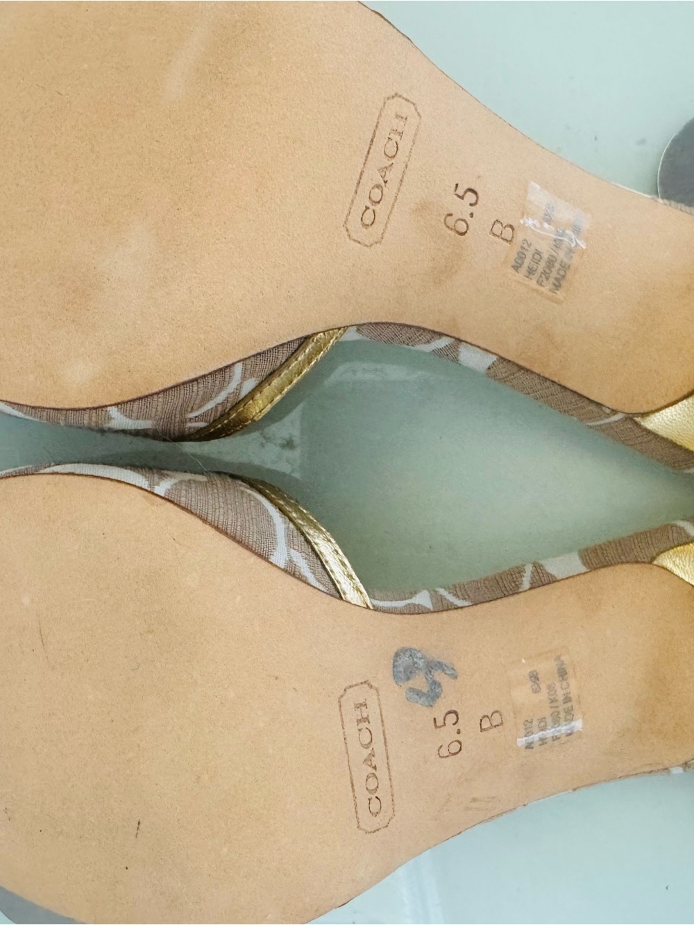 Coach Gold & Tan Signature Slip-On Mules - Picture 5 of 7